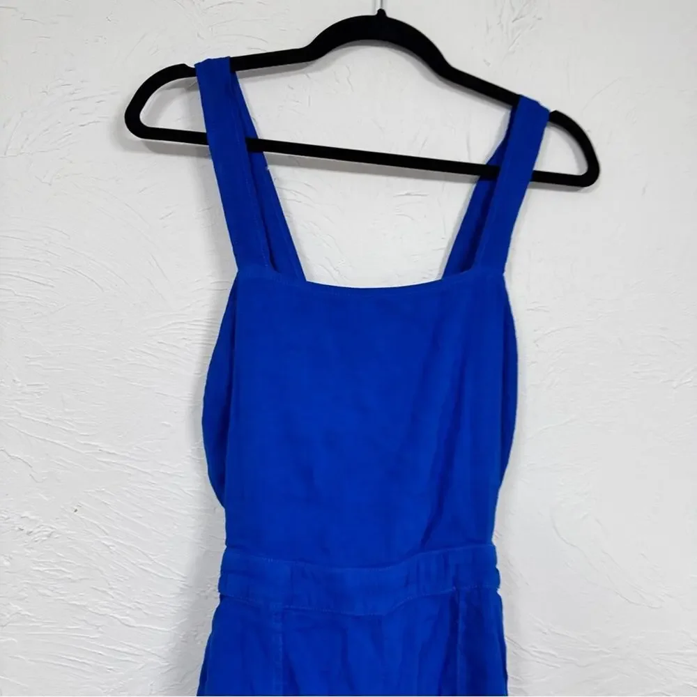 Zara Blue Linen Romper Womens M Beachy Casual Short Overalls Summer Vacation